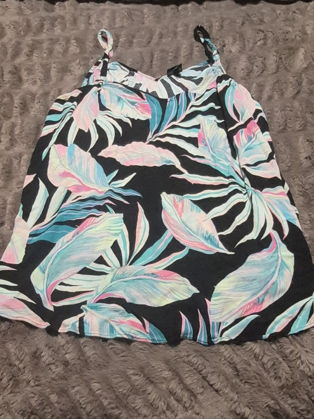 torrid Black Tropical Leaf Print Mini Dress/long Top with Pastel Accents